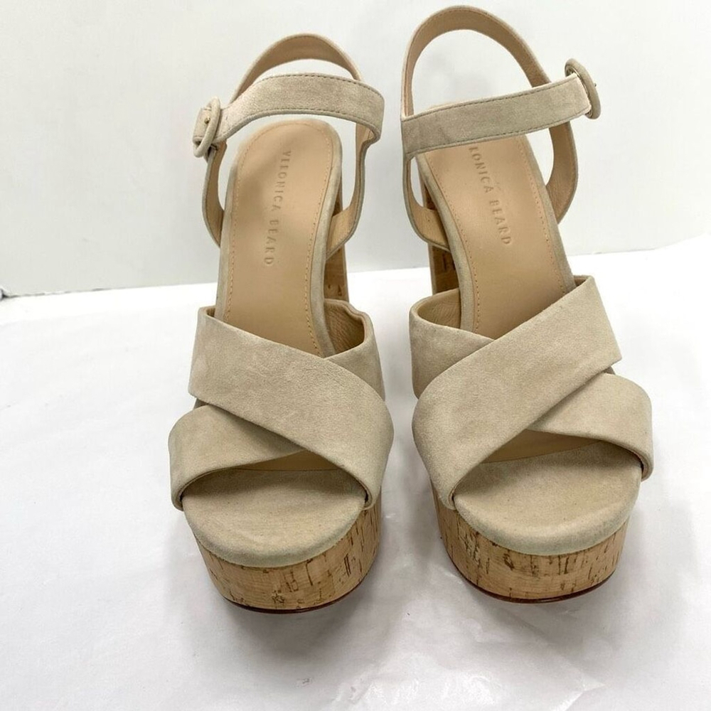 Veronica Beard 'Lucille' Suede Platform Heel Sandals, Cream Ecru Strappy Women’s - Picture 2 of 14